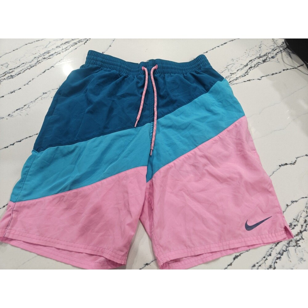 Nike Four-Way Stretch Swim Shorts Men's Medium Navy Turquoise Pink NESSD470-670